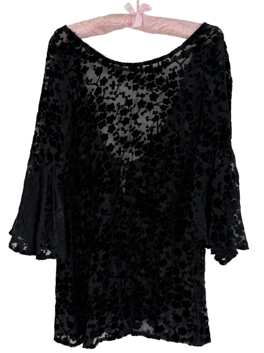 Gypsy Junkies Black Velvet Bell Sleeve Tunic S/M | Boho Whimsigoth Dark Coquette - Picture 3 of 16